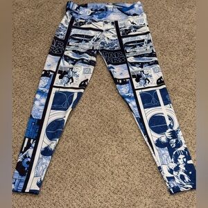 Star Wars Comic Print Leggings Blue Galaxy Graphic Retro XS-S